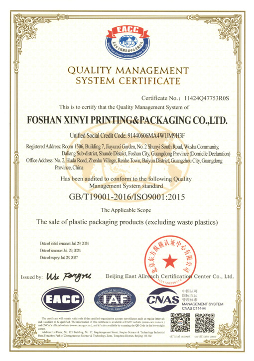 ISO9001 Quality Management System Certificate